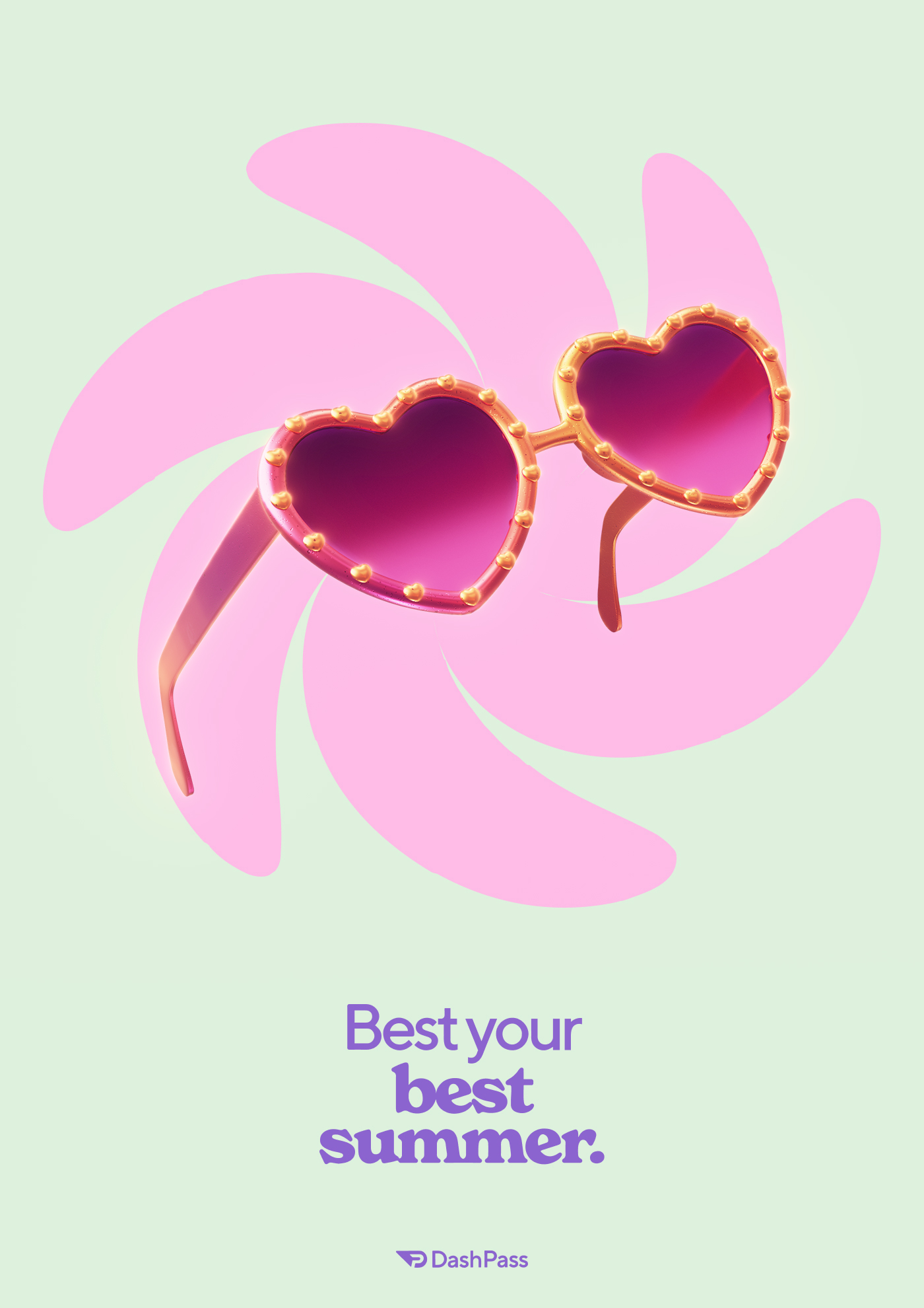 A doordash poster for summer of dashpass with 3D glasses
